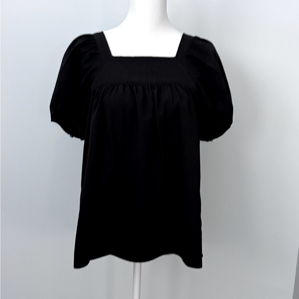 Madewell Black Puff Sleeve Smocked Blouse XS